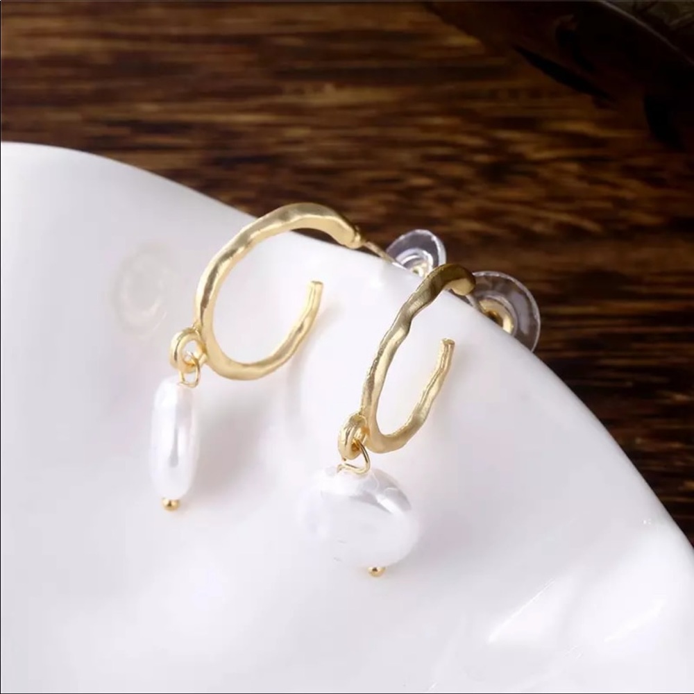 Pearl Drop Earrings, golden finish